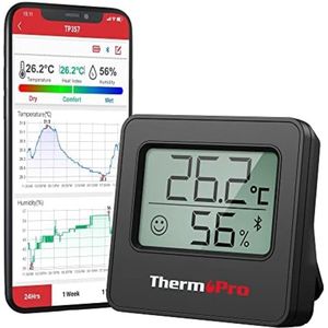 ThermoPro TP357 Kamerthermometer, thermometer-hygrometer, Bluetooth 80m, digitaal, met app, luchtvochtigheidsmeter met smiley-aanduiding en grafiek
