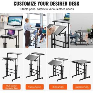 Shoppee Zit Sta Bureau - Verstelbaar bureau - 26.4 ""-44.9"" Gasveer - In Hoogte Verstelbare Sit-Stand Bureau - Met 360 �° Draaibare Wielen - Home Office Rolling Laptop Tafel - Kantelbaar