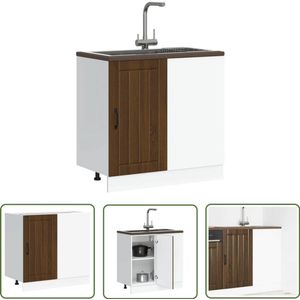 The Living Store Spoelbakonderkast Lucca bewerkt hout bruin eikenkleur - Spoelbakonderkast - Keukenkast - Houten Kast - Opslagruimte - Badkamermeubel