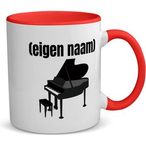 Akyol - piano met eigen naam koffiemok - theemok - rood - Piano - muziek liefhebbers - mok met eigen naam - iemand die houdt van piano spelen - verjaardag - cadeau - kado - 350 ML inhoud