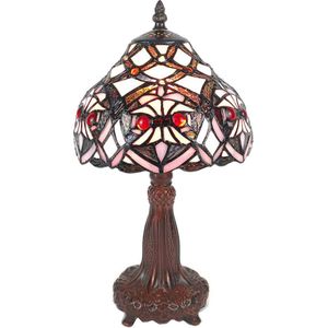 LumiLamp Tiffany Tafellamp Ø 20x37 cm Paars Wit Kunststof Glas Tiffany Bureaulamp