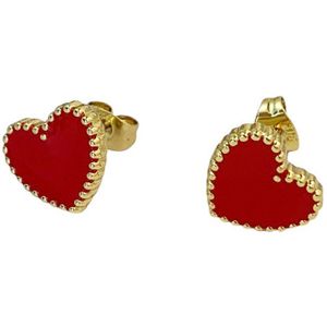 Plux Fashion Rode Hartje Oorbellen - Goud - 1cm/1.5cm - Sieraden - Gouden Oorbellen - Hartje Oorbellen - Sieraden Cadeau - Rode Oorbellen - Roestvrijstaal Oorbellen - Valentijn Oorbellen - Luxe Style - Duurzame Kwaliteit - Valentijn
