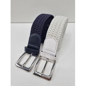 Elastische broekriem Stretch riem Vlecht riem Gevlochten riem Elastiek riem - unisex - geschikt voor zowel mannen als vrouwen Kleur -1 Blauw -2 Wit 115 CM 2 pack deal van SKB Fashion