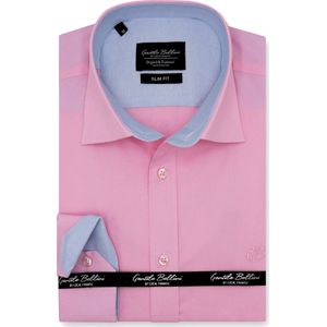 Heren Overhemd - Slim Fit - Circle Dots Contrastbeleg - Roze - Maat M