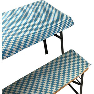 Bierbankkussens Set 240x90 cm Beierse Ruit - 1x Tafellaken voor 220x70 cm tafels & 2x Gevoerde kussens voor 220x25 cm banken