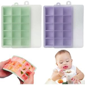 2 stuks babyvoeding, invriezen containers van siliconen met siliconen deksel, opslag van babyvoeding van siliconen, 15 vakken, perfect voor zelfgemaakte babyvoeding, groenten, ijsblokjes,