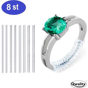 Ringverkleiner set 8 STUKS van 10 cm + GRATIS zilverwerk doekje - Ring Verkleiner Zilver - Ring Adjuster - Ideaal om een te grote ring weer passend te maken - Qwality4u