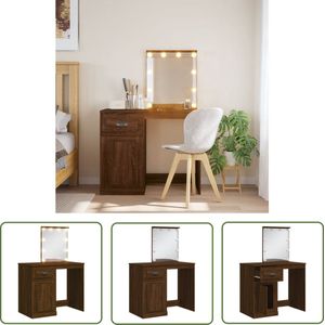 The Living Store Kaptafel met LED-verlichting 90x42x132,5 cm bruin eikenkleur - Kaptafel - Make-up Tafel - Dressing Table - Led Verlichting - Spiegel