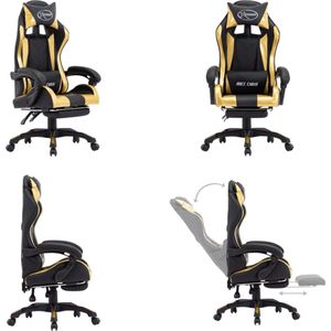 vidaXL Racestoel met voetensteun kunstleer goudkleurig en zwart - Race Stoel - Race Stoelen - Racestoel - Racestoelen