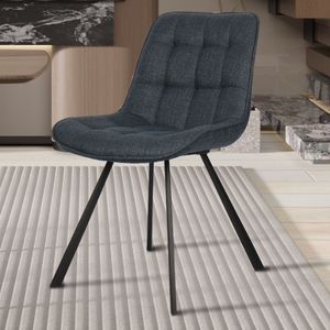 Ariba Donkerblauwe stoffen stoel met metalen poten | 80 x 51 x 61 cm - Set van 2