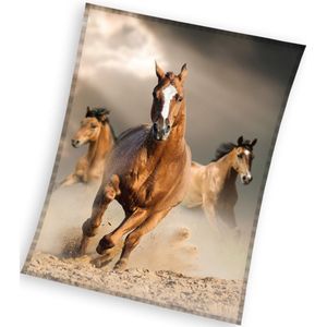 Paarden Fleece deken- bruin paard- 150x200cm- polyester- extra groot- fluweelzacht- extra warm.