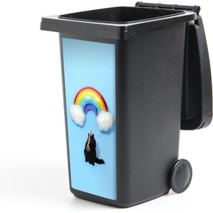Container sticker Kat met een regenboog ballon - 44x98 cm - Kliko sticker
