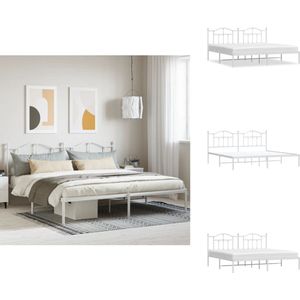 vidaXL Bedframe - Bedframes - Tweepersoonsbed - Bed - Bedframe met hoofdbord metaal wit 200x200 cm