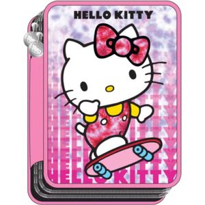 Hello Kitty Etui - Gevulde Etui - 2 Lagen - Viltstiften - Kleurpotloden - Gum - Liniaal - Potloden - Notitieboekje - Puntenslijper
