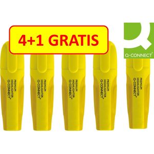 Fluostiften markeerstiften Q-Connect Geel 4 + 1 Gratis