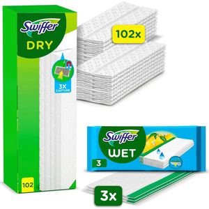 Swiffer Droge Vloerdoekjes 102 Navullingen + 3 Vochtige Vloerdoekjes