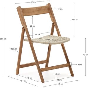 Kave Home - Vouwstoel Dandara massief acaciahout en stalen frame met wit touw FSC 100%.