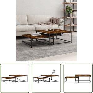 The Living Store Salontafel Set - Houten Bijzettafels - Gerookt Eiken - 80x80x35cm - 70x70x25cm