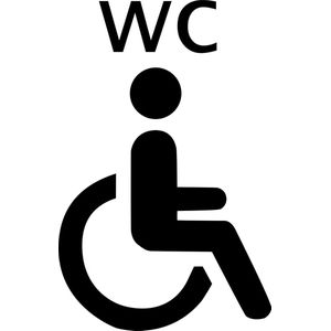 Deursticker WC Rolstoel - gehandicapten toilet - minder valide toilet - zwart - 10 x 15 cm