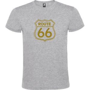 Grijs t-shirt met 'Route 66' print Goud size XL