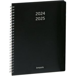 Brepols agenda 2024-2025 - PREVISION - POLYPROP - Weekoverzicht - Zwart - Wire-O - 17.1 x 22 cm