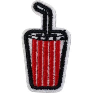 Milkshake Beker Rietje Strijk Embleem Patch 3.4 cm / 6.2 cm / Rood Wit Zwart