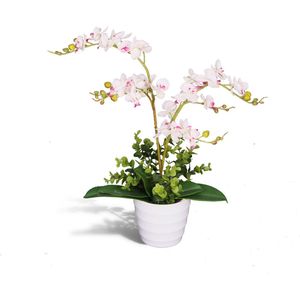 Kunst orchidee in pot - voor binnen - in pot - 50 cm - Moederdag cadeautje - wit/roze - Moederdag cadeautje