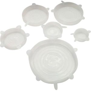 6-delige Set Siliconen Vershoud Stretch Deksels | Wit | Voedsel | Keuken Accessoires