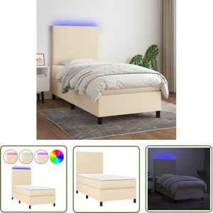 vidaXL Boxspring - Crème - Inclusief Matras & LED Boxspring - Led Bed - Pocketveer Matras - Creme Bed - Tweepersoons Bed