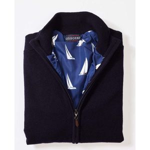 Osborne Knitwear Windstopper cardigan - Lamswol - Navy - Voering met bootprint - XL