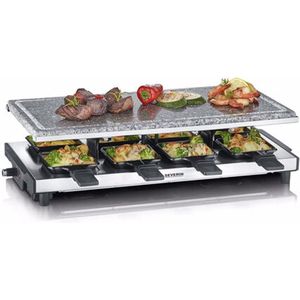 Severin RG 2374 Raclettegrill met natuurlijke grillsteen - 48,5 x 24 cm - 8 Raclette-pannetjes - Traploze temperatuurregeling - Hoogwaardig roestvrijstalen design