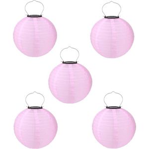Solar lampionnen roze 35 cm - 5 stuks