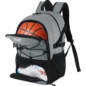 CarryQuest® - Basketbal Rugzak Grote sporttas met aparte balhouder Schoenenvak- en Schoenenvak, Waterbestendig | Grijs