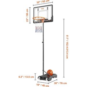 Basketbalring - Basketbalpaal - Basketbalpaal Voor Buiten - Basketbalringen - Basketbalring Met Standaard - Basket Met Wielen - 2.13 Meter - Hoogte Verstelbaar - Indoor En Outdoor