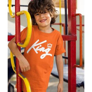 Oranje EK WK & Koningsdag T-Shirt Kind King White (9-11 jaar - MAAT 134/140) | Oranje kleding & shirts | WK Feestkleding