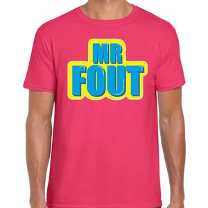 Mr. Fout t-shirt roze met blauw/gele opdruk voor heren - fout fun tekst shirt / outfit S