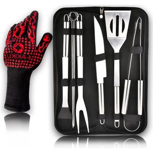 Grill Set Fireproof Glove for High Temperature - Stainless Steel Kitchen Utensils for Grilling or Roasting - BBQ Accessories with Bag for Party and Camping