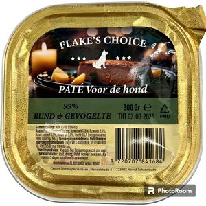 12 x FLAKE'S CHOICE - Kuipje 300 gram - Honden paté - rund & Kip - gestoomd - graanvrij - hondenvoer