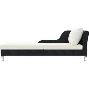 vidaXL Ligbed Poly Rattan Zwart met Kussen Zonnestoel - Ligbed - Tuinset - Buitendecoratie - Outdoor Meubilair
