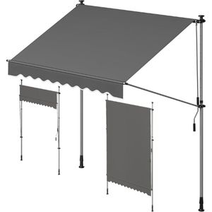 TADES® Klemluifel 200x120 cm - Antraciet - Met Handslinger - Voor Balkon - Balkonluifel - Zonder Boren - Luifel - UV-bestendig - In Hoogte Verstelbaar - Zonwering - Waterdicht