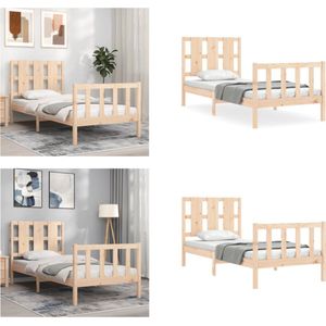 vidaXL Bedframe met hoofdbord massief hout 90x200 cm - Bedframe - Bedframes - Bed - Eenpersoonsbed