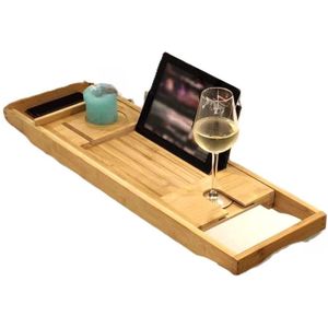 Ceruzo Badplank - Verstelbaar - Bamboe - Boek en of Ipad Houder - 75 cm Uitschuifbaar Tot 110 cm