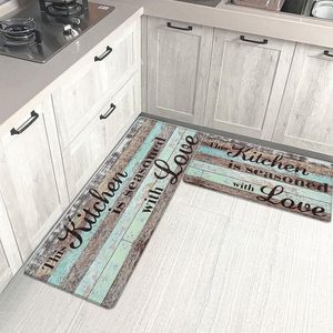 Pvc-keukenloper, 2 stuks, antislip, wasbaar, 10 mm dik, anti-vermoeidheid, oliebestendig, waterdichte keukenmat, lederen rug, tapijt voor keuken, eetkamer, hal, 44 x 74 cm + 44 x 119 cm