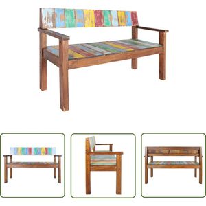 The Living Store Bankje 115 cm massief gerecycled hout - Vintage Bank - Houten Bank - Retro Bank - Industriele Bank - Multifunctioneel Bankje