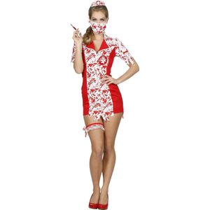 Wilbers & Wilbers - Verpleegster & Masseuse Kostuum - Prikkelende Zombie Verpleegster - Vrouw - Rood - Maat 44 - Halloween - Verkleedkleding