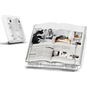 Boekenhouder, leesstandaard, acryl boekenstandaard, 13-traps hoogte, hoek verstelbaar, voor 3,5-13 inch mobiele telefoon/tablet, kookboekhouder in de keuken, opvouwbaar, gemakkelijk mee te