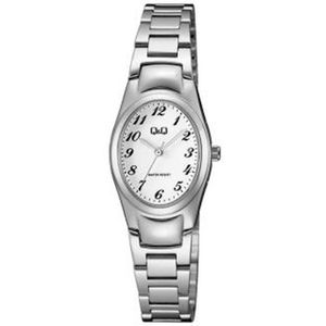 Q&Q Q20A-004PY - Horloge - Analoog - Dames - Vrouwen - stalen band - Ovaal - Metaal - Zilverkleurig - Wit