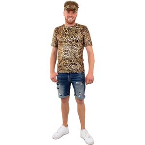 PartyXplosion - Leeuw & Tijger & Luipaard & Panter Kostuum - Panter Shirt Unisex Terug Naar De Jungle Kostuum - Bruin - Large - Carnavalskleding - Verkleedkleding