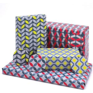 Inpakpapier Retro geometrische kerst 8 vellen 16 labels gerecycled luxe geschenkverpakking UK gemaakt