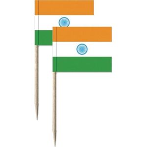 100x Cocktailprikkers India 8 cm vlaggetje landen decoratie - Houten spiesjes met papieren vlaggetje - Wegwerp prikkertjes